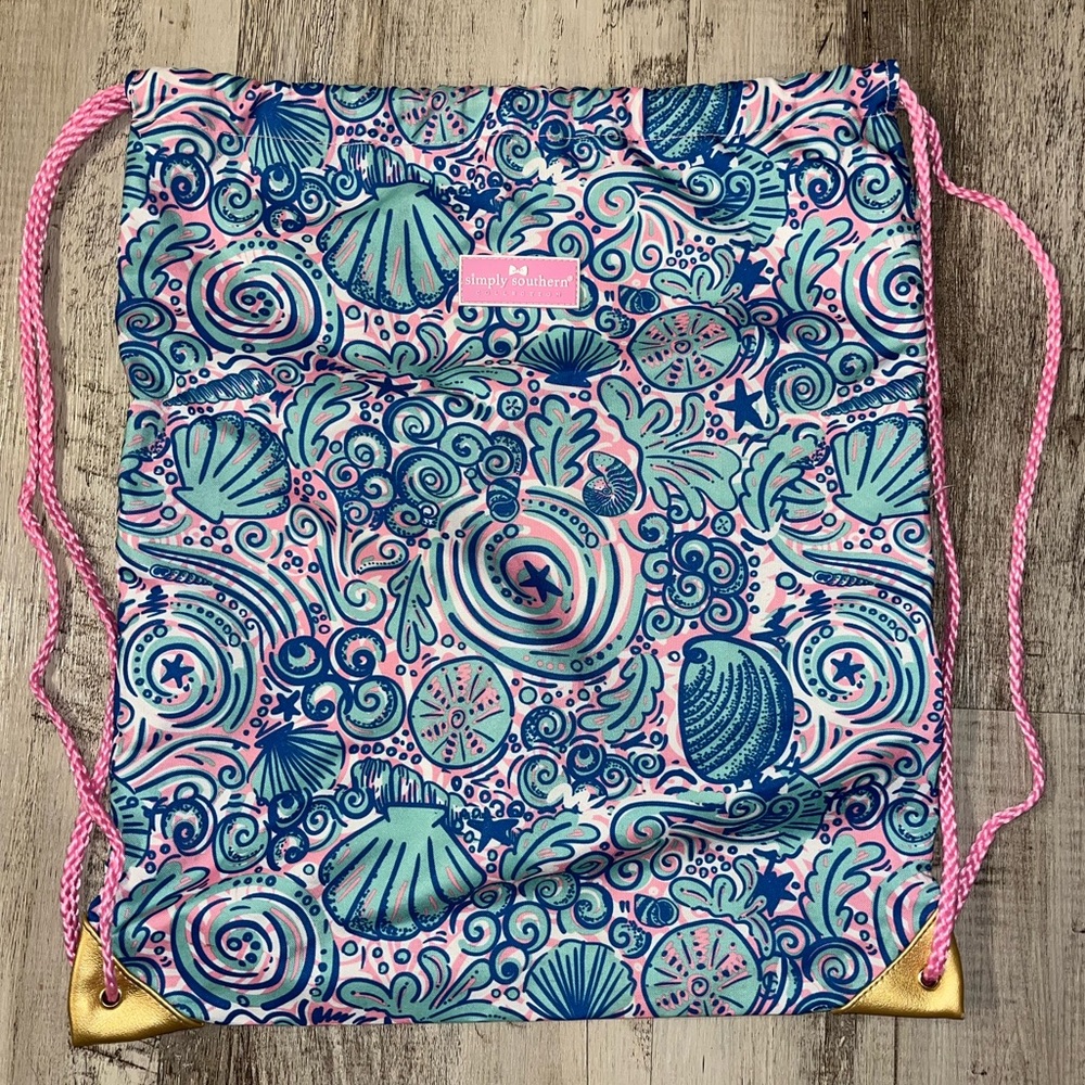 Simply Southern Blue & Pink Swirl Shell Drawstring Bag/Backpack